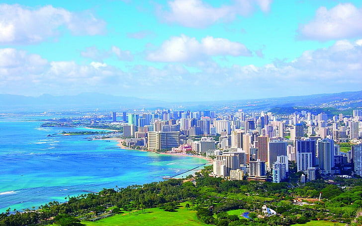 Kota, Honolulu, Kota, Cityscape, Pantai, Garis Pantai, Hawaii, Wallpaper HD
