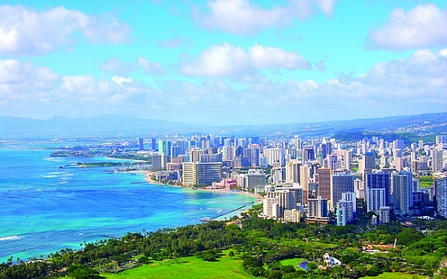 Ciudades, Honolulu, Ciudad, Paisaje urbano, Costa, Costa, Hawai, Fondo de pantalla HD HD wallpaper