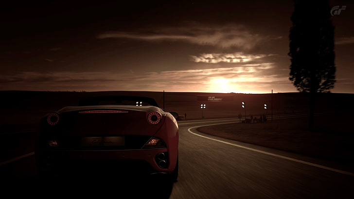 soluppgång bilar fordon Ferrari Kalifornien Gran Turismo 5 Toscana 3840x2160 Videospel Gran Turismo HD Art, bilar, soluppgång, HD tapet
