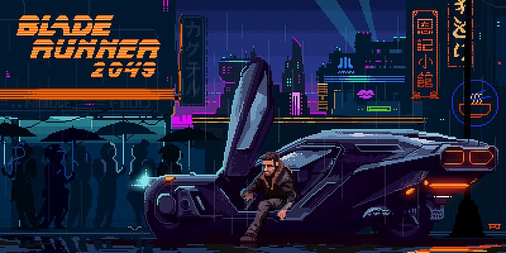 Pixel Jeff, digital art, illustration, animation, pixel art, Blade Runner 2049, futuristic, HD wallpaper