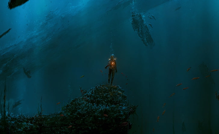 Shrek Home, underwater diver illustration, Artistic, Fantasy, HD wallpaper