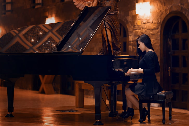 garota, música, piano, HD papel de parede