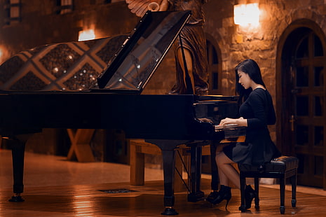 garota, música, piano, HD papel de parede HD wallpaper