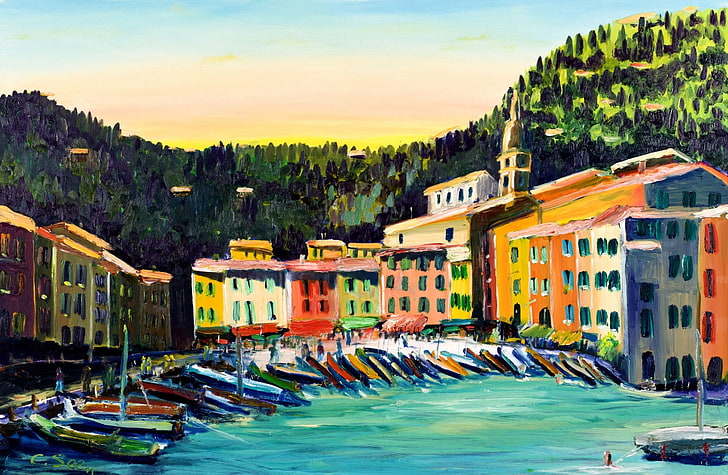 Portofino Oil Painting, Artistic, Drawings, HD wallpaper