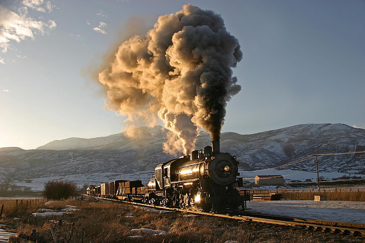locomotora de vapor, vehículo, tren, montañas, Fondo de pantalla HD