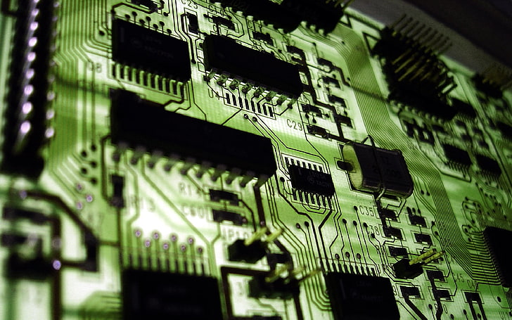緑の回路基板、チップ、マイクロチップ、緑、 HDデスクトップの壁紙
