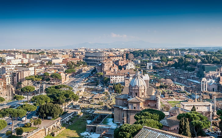 Rzym, Włochy, Koloseum, miasto, pejzaż miejski, katedra, Tapety HD