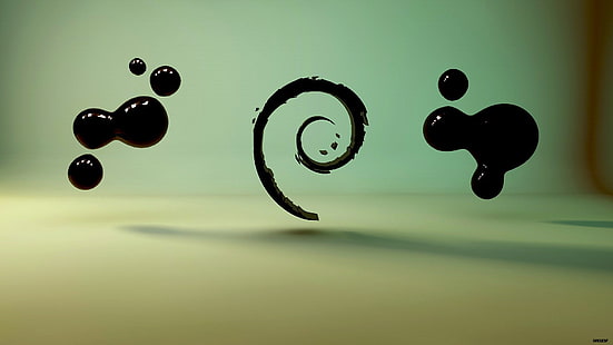 fluido nero, Debian, Linux, arte digitale, rendering, astratto, Sfondo HD HD wallpaper