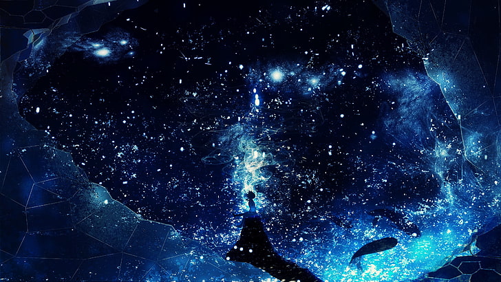 galaxy digital wallpaper, mädchen, weltraum, fantasie, wale, Y_Y, HD-Hintergrundbild