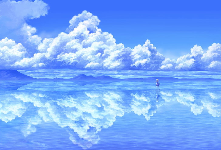 wallpaper awan, anime, pemandangan, Wallpaper HD