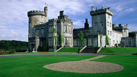 Zamek Dromoland, zamek z szarego betonu, świat, 1920x1080, zamek, irlandia, europa, dromoland, Tapety HD HD wallpaper