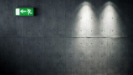 fire exit signage, exit, beton, Portal (game), HD wallpaper HD wallpaper