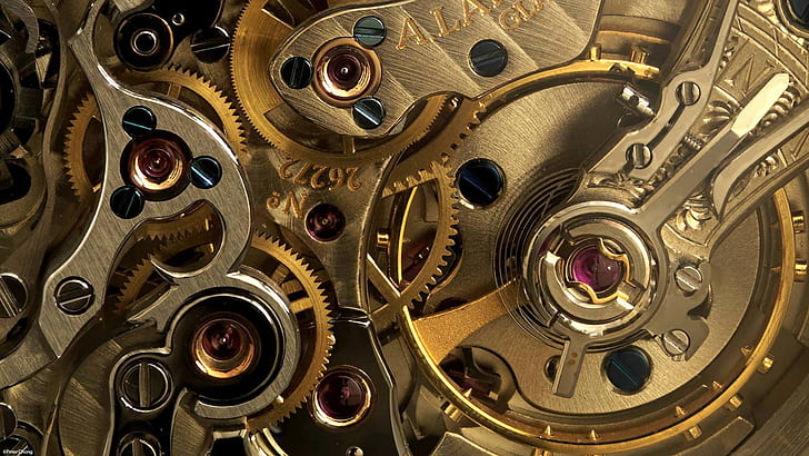 часовников механизъм, злато, часовници, фотография, HD тапет