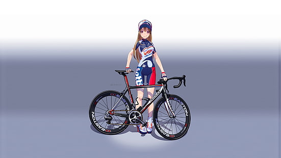 애니메이션 소녀, 스포츠, 자전거, 모자, 애니메이션, HD 배경 화면 HD wallpaper