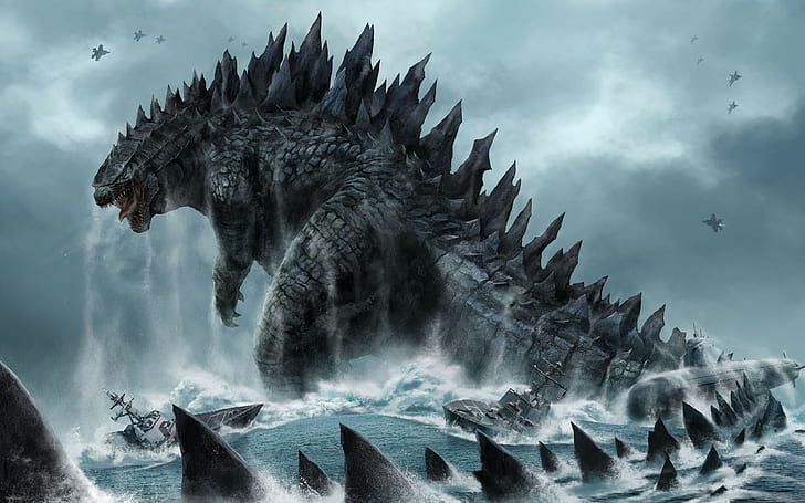 Godzilla, sfondi di mostri, dinosauro, sottomarino, coda, Sfondo HD