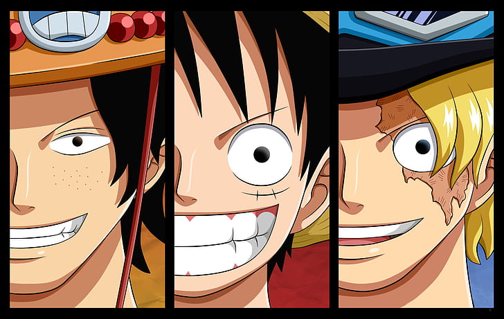 Anime, One Piece, Black Hair, Monkey D. Luffy, Pirate, Portgas D. Ace, Sabo (One Piece), Smile, HD wallpaper