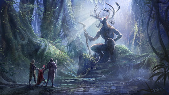  Fantasy, Creature, Celtic, Cernunnos, Forest, HD wallpaper HD wallpaper