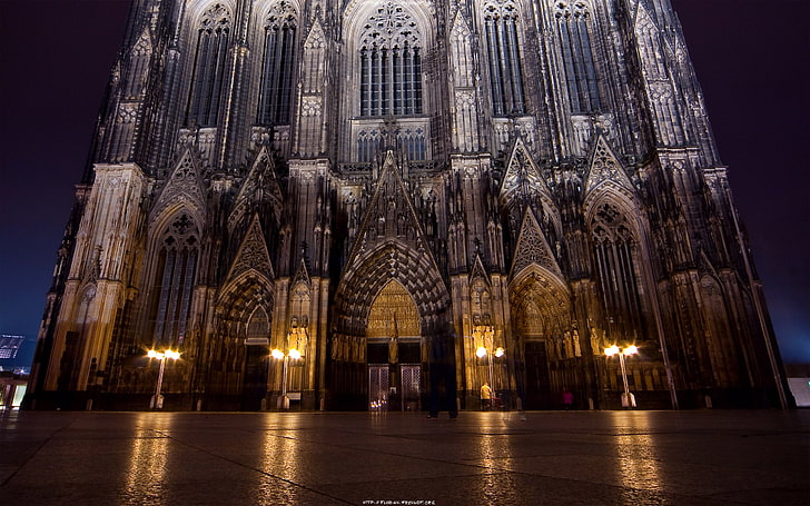 gray and brown concrete cathedral, night, the city, Gothic, HD wallpaper
