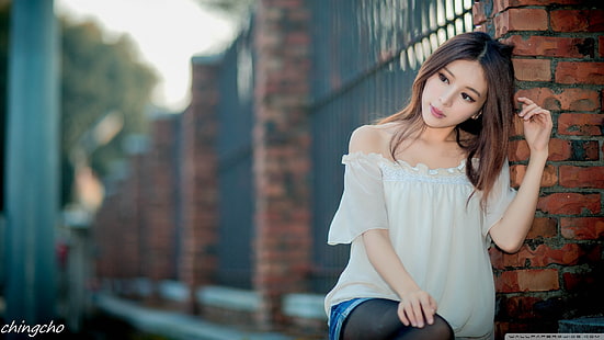 top bianco da donna con spalle scoperte, asiatico, taiwanese, taiwanese, chingcho, Sfondo HD HD wallpaper