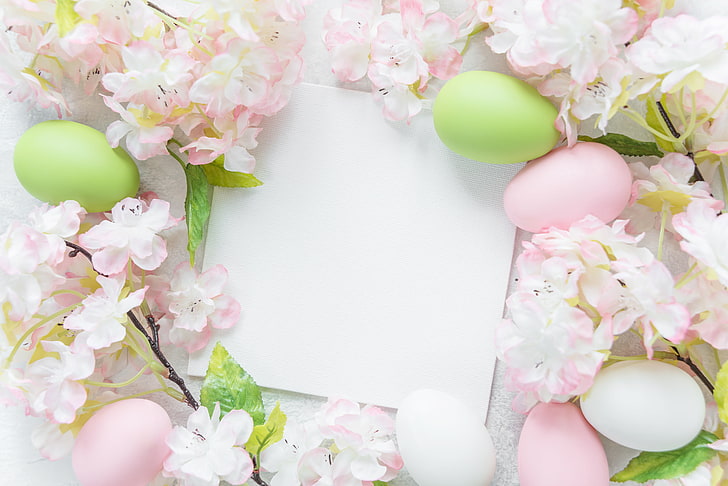 flores, pascua, primavera, huevos, feliz, los huevos pintados, Fondo de pantalla HD