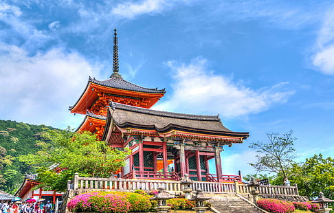 древен, архитектура, Азия, сграда, замък, облаци, култура, известен, наследство, исторически, Япония, японски, Киото, забележителност, пейзаж, шатра, на открито, пагода, религия, пейзаж, живописен, сензи, разглеждане на забележителности, сума, HD тапет HD wallpaper