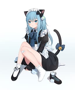  anime, anime girls, cat girl, Amashiro Natsuki, cat ears, maid outfit, HD wallpaper HD wallpaper