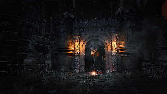 arco de concreto cinza, interior de um papel de parede gráfico de castelo, Dark Souls, Dark Souls III, videogames, castelo, HD papel de parede HD wallpaper