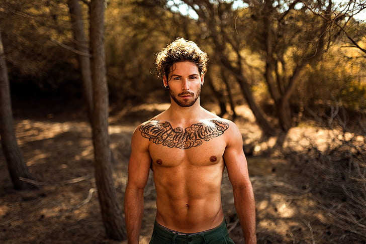 men outdoors, men, model, 500px, Miro Hofmann, tattoo, shirtless, HD wallpaper
