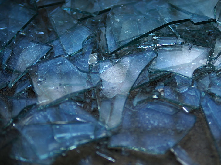 blue glass, broken glass, glass, shards, HD wallpaper