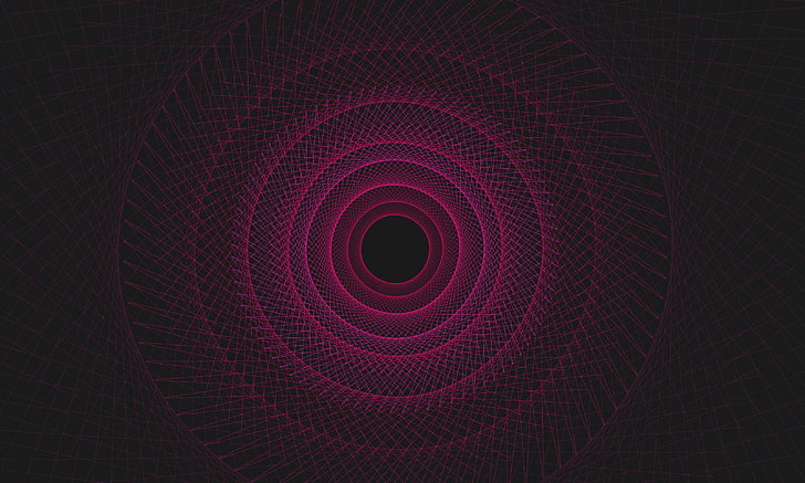 круглый фиолетовый свет, каркас, узор, черный фон, абстракция, розовый узор, HD обои