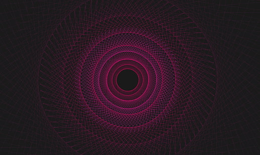 rund lila ljus, trådram, mönster, svart bakgrund, abstrakt, rosa mönster, HD tapet HD wallpaper