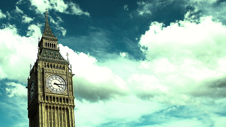 Menara Elizabeth, Big Ben, London, Inggris, arsitektur, bangunan, langit, lanskap kota, jam, awan, menara jam, Wallpaper HD