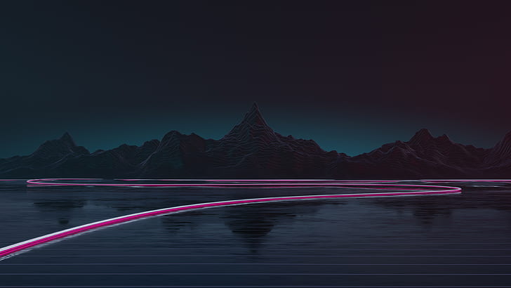 Mountains, Music, Background, Neon, Highway, Synth, Retrowave, Synthwave, New Retro Wave, Futuresynth, Sintav, Retrouve, Outrun, Axiom Design, by Axiom Design, HD wallpaper