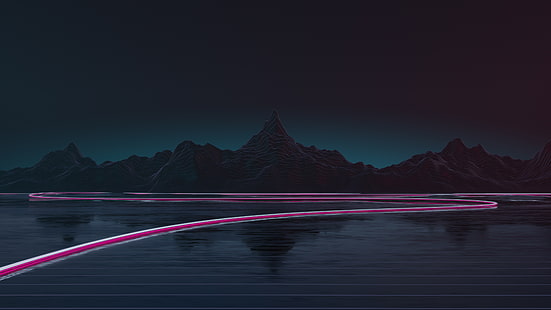  Mountains, Music, Background, Neon, Highway, Synth, Retrowave, Synthwave, New Retro Wave, Futuresynth, Sintav, Retrouve, Outrun, Axiom Design, by Axiom Design, HD wallpaper HD wallpaper