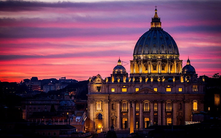 غروب الشمس في مدينة الفاتيكان في روما ، المبنى البني ، العالم ، مناظر المدينة ، مناظر المدينة ، المدينة ، الغروب ، روما، خلفية HD