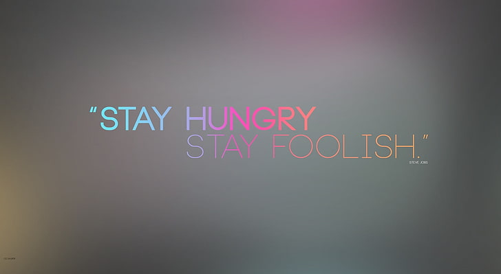 Stay Foolish, gray background with text overlay, Artistic, Typography, stay hungry stay foolish, steve, jobs, quotes, colorful, HD wallpaper