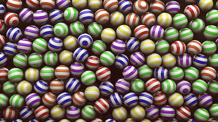 assorted-color ball lot, balls, striped, multi-colored, HD wallpaper
