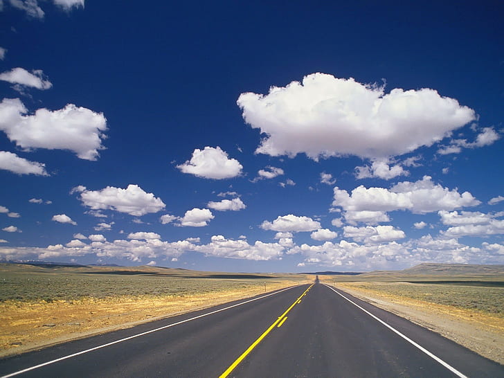 Road, Marking, Asphalt, Line, Yellow, Strip, Clouds, Roadside, HD wallpaper