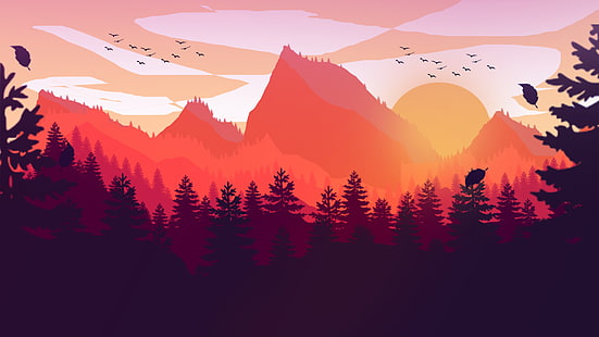 الجبال، Firewatch، غروب الشمس، خلفية HD HD wallpaper