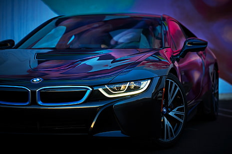 czarny samochód BMW, maszyna, kolor, widok, BMW i8, Tapety HD HD wallpaper
