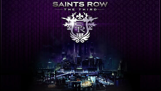 Saints Row โลโก้ที่สามนักบุญแถวที่สามเมืองพื้นหลังแสงสัญลักษณ์, วอลล์เปเปอร์ HD HD wallpaper