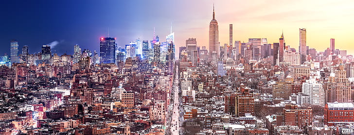 New York stadsbyggnader, stadsbild, New York City, vattenstämpel, HD tapet