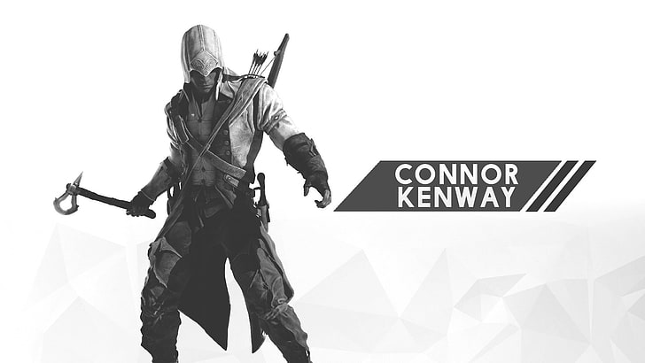 Assassin's Creed, digital art, minimalism, 2D, white, white background, video games, Connor Kenway, HD wallpaper