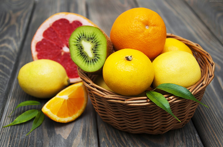 pompelmo, frutta, kiwi, limone, mandarino, 4K, arancio, Sfondo HD