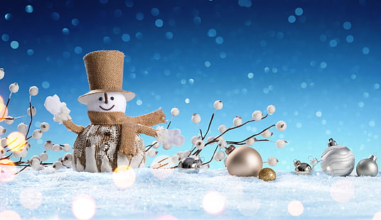 снеговик цифровые обои, зима, снег, снежинки, Новый год, Рождество, снеговик, счастливые, с Рождеством, Рождество, украшения, HD обои HD wallpaper