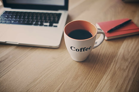 Coffee and notebook, coffee, mug, cup, desk, notebook, netbook, HD wallpaper HD wallpaper