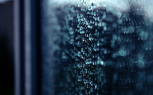 makro, vattendroppar, bokeh, skärpedjup, vatten på glas, regn, HD tapet HD wallpaper