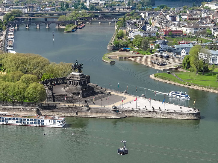cable car, german corner, germany, koblenz, middle rhine valley, monument, mosel, old town, places of interest, rheinland, rhine, river, sachsen, ships, tourist attraction, HD wallpaper