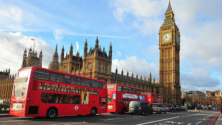 dois ônibus vermelho durante o dia, Londres, Inglaterra, Big Ben, Abadia de Westminster, cidade, ônibus, viagens, turismo, HD papel de parede