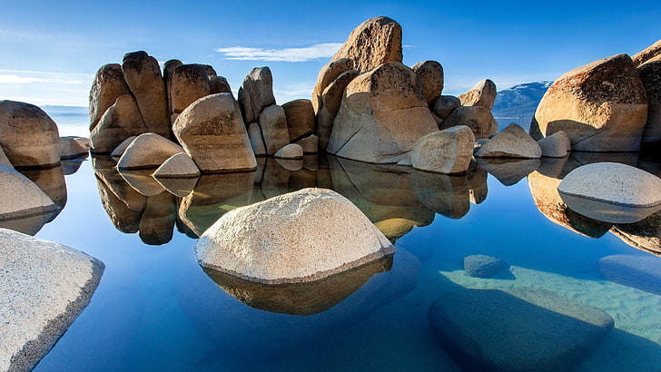 rock formation, rock, water, nature, HD wallpaper